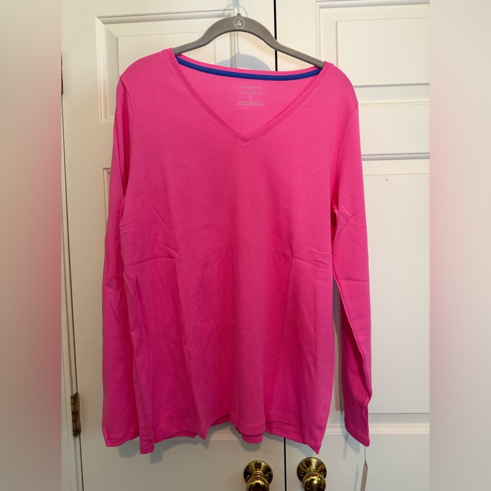 NWT Talbots 1X Vibrant Pink V-Neck Long Sleeve Shirt